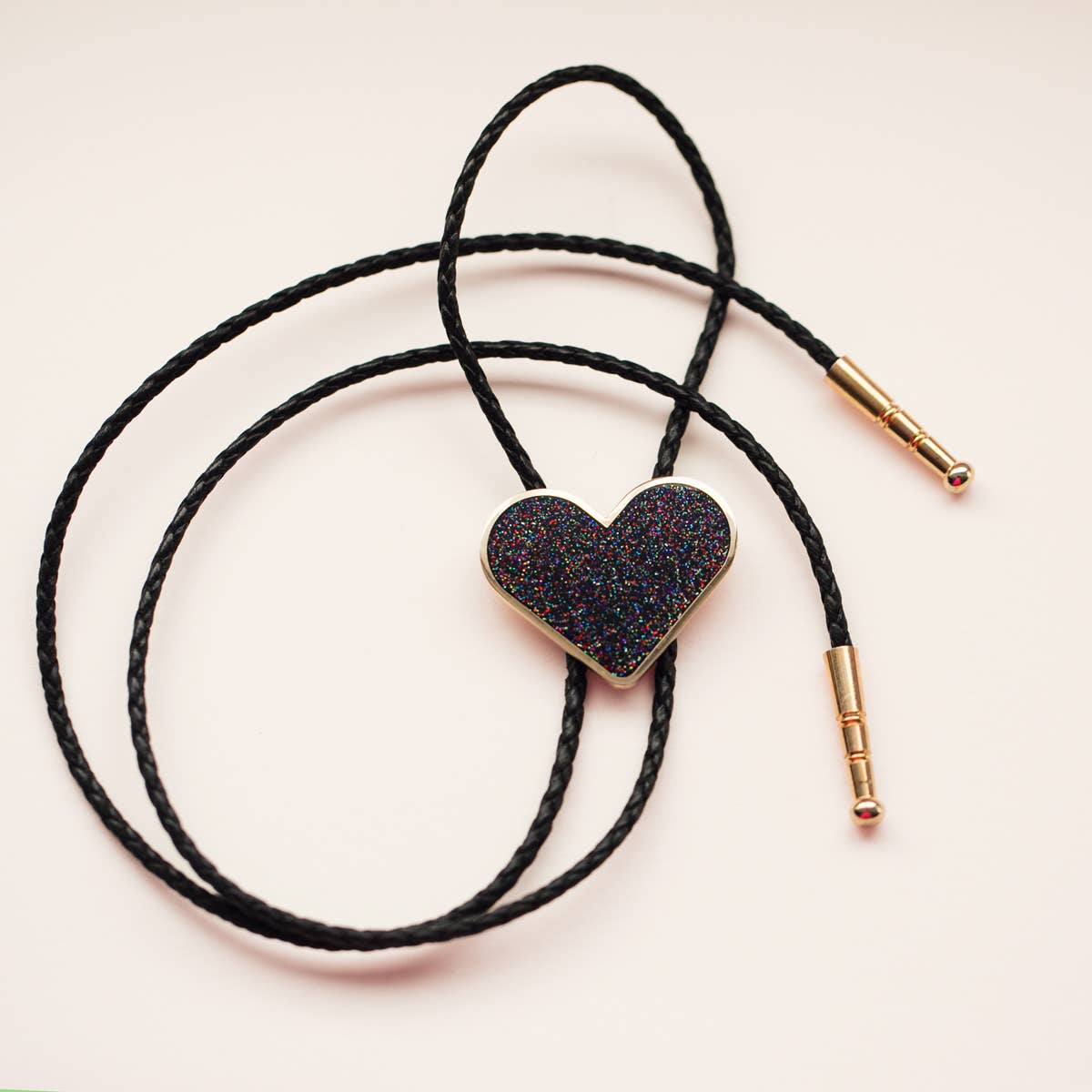 Black Glitter Heart Bolo Tie
