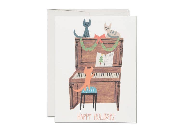 Happy Holidays Cat Piano Card