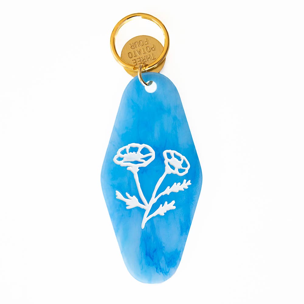Blue Buttercup Flower Press Key Tag
