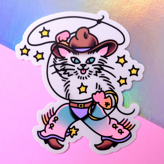 Cowboy Cat Tattoo Flash Sticker