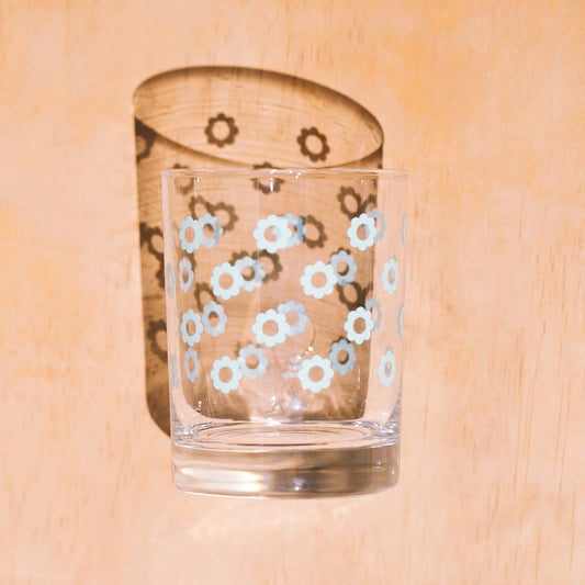 Blue Daisies Double Old Fashioned Glass