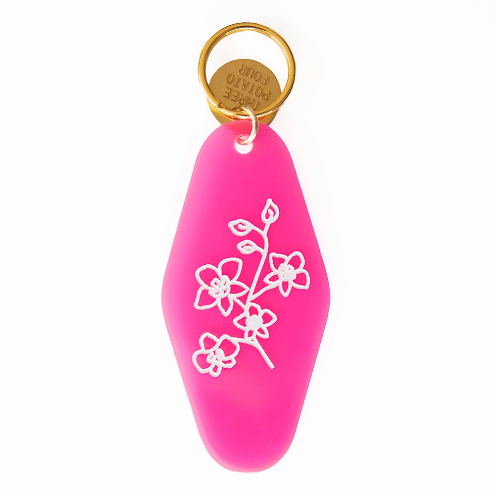 Pink Orchid Flower Press Key Tag